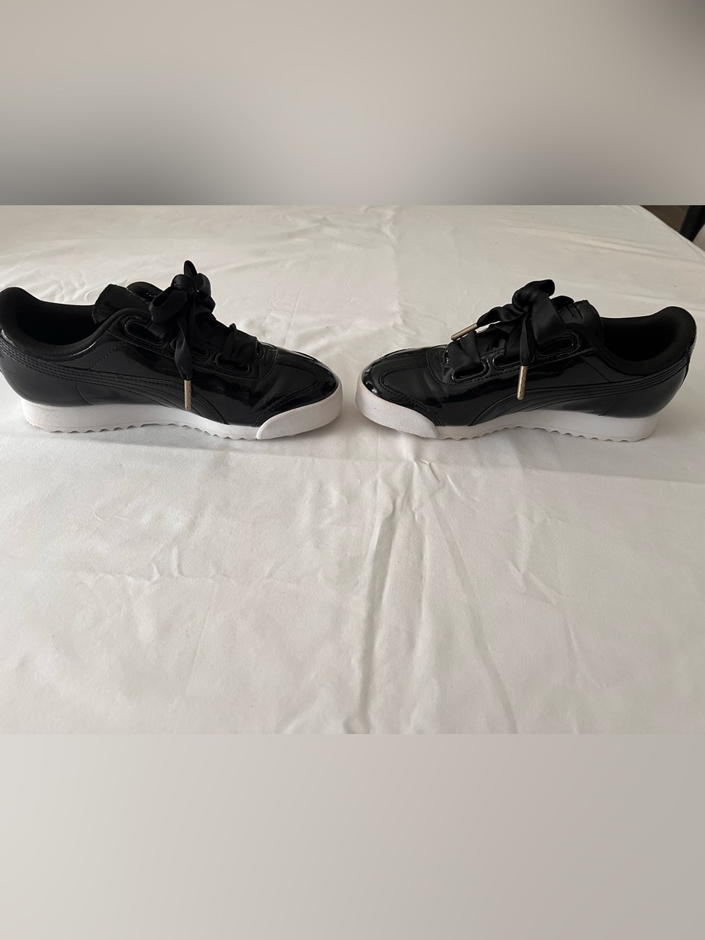 Puma Black and White Satin Ribbon Sneakers - Picture 4 of 8